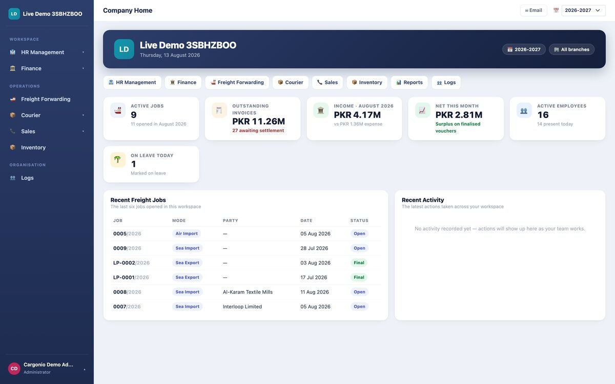 Cargonio Company Home: operations, finance and HR in one workspace