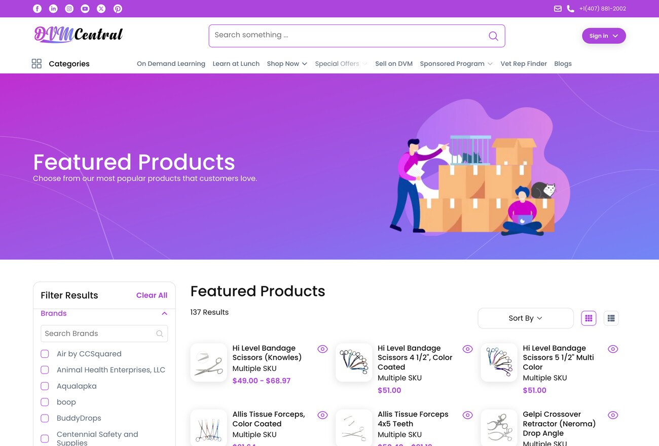 DVM Central: featured products grid