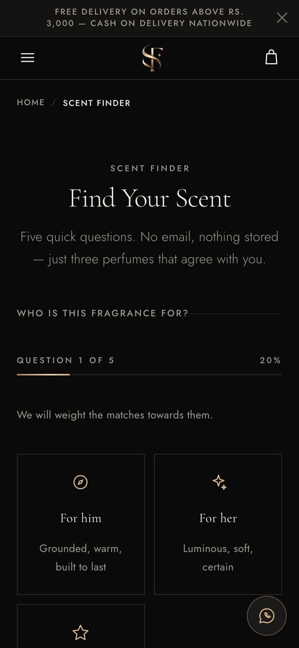 The Sky Fragrances Scent Finder on a phone