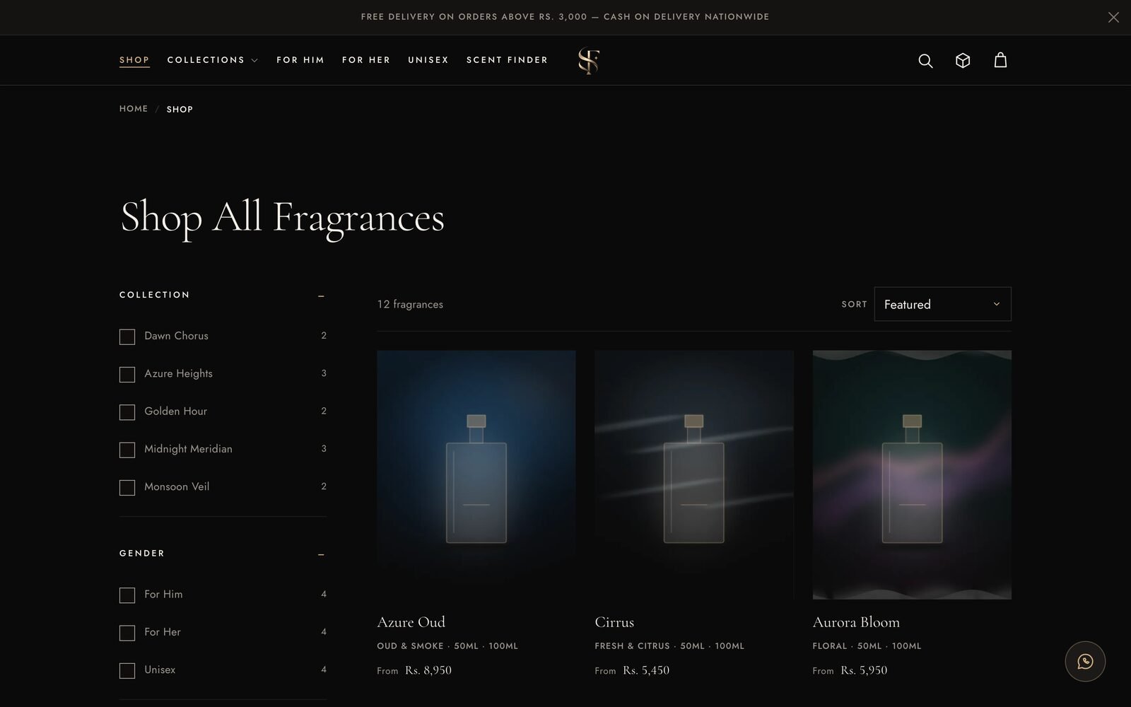 The Sky Fragrances shop page